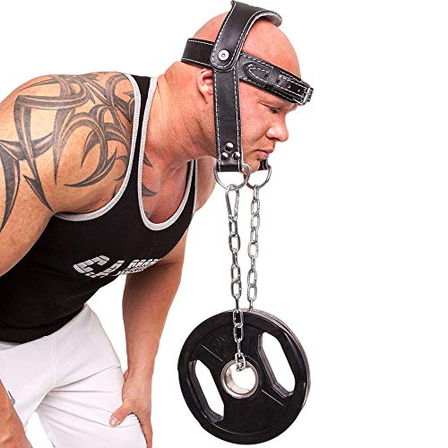 C.P. Sports - Cinturón de entrenamiento para abdominales, cabeza y cuello, para culturismo, crossfit, levantamiento de pesas, gimnasio, equipamiento deportivo (cuero negro)