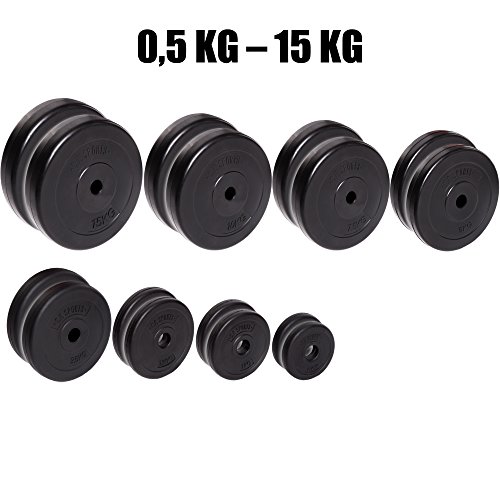 C.P. Sports Par de discos de pesas de plástico entre 0,5 kg y 15 kg, con orificio de 30 mm, 1,25 KG Paar C.P. Sports Par de discos de pesas de plástico entre 0,5 kg y 15 kg, con orificio de 30 mm, 1,25 KG Paar