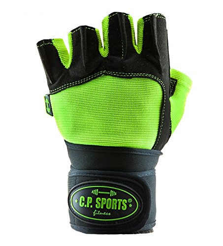 C.P. Sports Pro Gym- Guantes de gimnasio, de fitness, de entrenamiento, para levantamiento de peso, amarillo neón, M/8 = 18-20cm