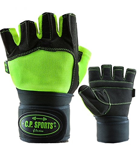 C.P. Sports Pro Gym- Guantes de gimnasio, de fitness, de entrenamiento, para levantamiento de peso, amarillo neón, M/8 = 18-20cm