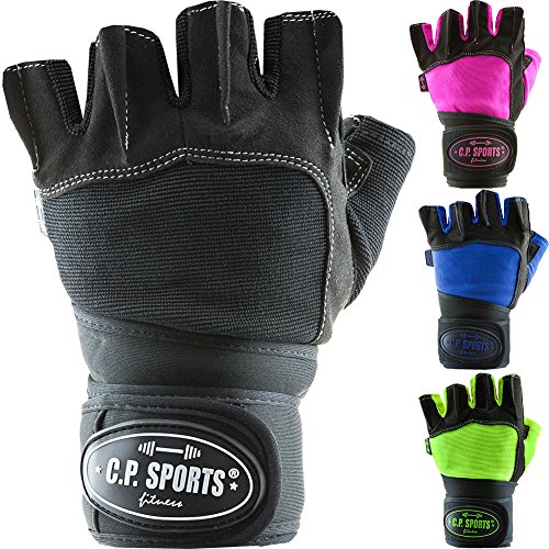 C.P. Sports Pro Gym- Guantes de gimnasio, de fitness, de entrenamiento, para levantamiento de peso, amarillo neón, M/8 = 18-20cm