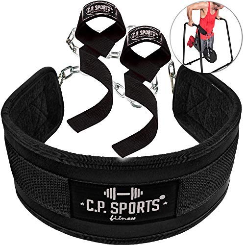 C.P.Sports Juego de cinturón para dip + ayuda de tracción, cinturón para dips, cinturón para dominadas, cinturón de levantamiento de pesas, para culturismo, fitness y deportes de fuerza