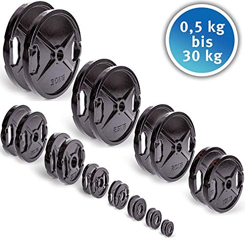 C.P.Sports - Par de Discos olímpicos de Goma Maciza Parachoques con Barra de 50 mm, 2 Pesas con Mancuernas de 10 kg C.P.Sports - Par de Discos olímpicos de Goma Maciza Parachoques con Barra de 50 mm, 2 Pesas con Mancuernas de 10 kg