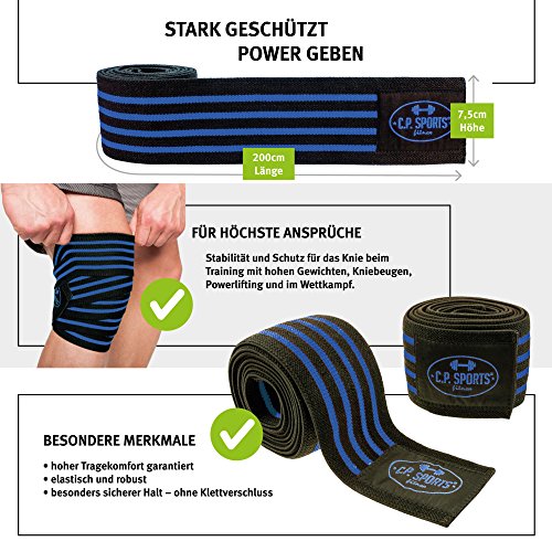 C.P.Sports Profesional Vendas de Rodilla 200cm - 250cm T25 - Entrenamiento con Pesas, musculación, Levantamiento de Pesas, Hombres, Mujeres, Vendaje de Fitness, Crossfit, Levantamiento Cruzado C.P.Sports Profesional Vendas de Rodilla 200cm - 250cm T25 - Entrenamiento con Pesas, musculación, Levantamiento de Pesas, Hombres, Mujeres, Vendaje de Fitness, Crossfit, Levantamiento Cruzado