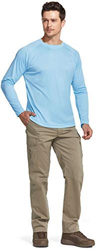 CQR Men's UPF 50+ - Camiseta de manga larga para hombre, protección contra el sol, protección contra rayos UV, corte holgado, camiseta para correr, Tol003 1 pack - Ocean, L