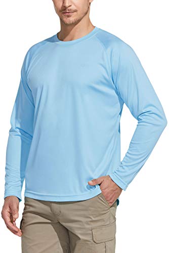 CQR Men's UPF 50+ - Camiseta de manga larga para hombre, protección contra el sol, protección contra rayos UV, corte holgado, camiseta para correr, Tol003 1 pack - Ocean, L