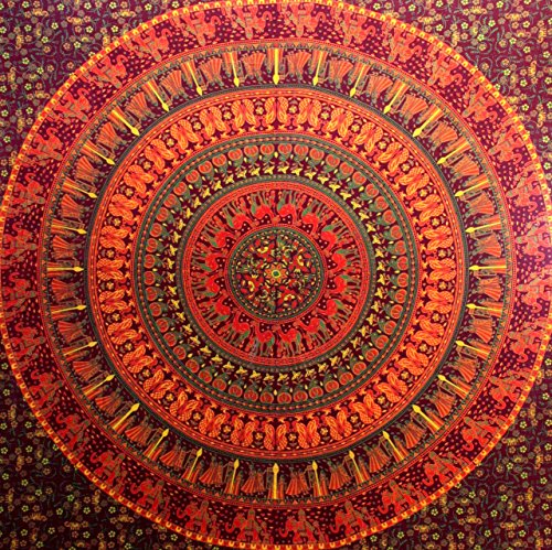 Craftozone Camel Elephant Mandala Tapestry Hippie Tapestry Mandala Tapestry Wall Hanging Wall Decor Home Decor (Maroon)