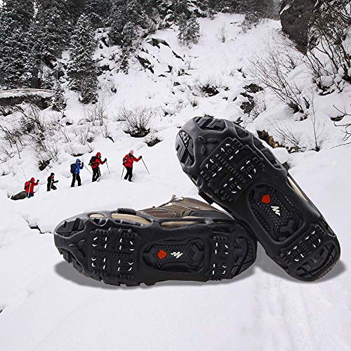 Crampones Nieve Hielo 24 Dientes Garras Antideslizantes Tracción sobre Zapatos Botas Cubierta Calzado Invierno al Aire Libre para Senderismo Pesca Escalada