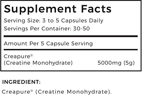 Creapure Monohidrato de Creatina por LLS | 150 cápsulas (1 gramo por cápsula) | 30-50 porciones