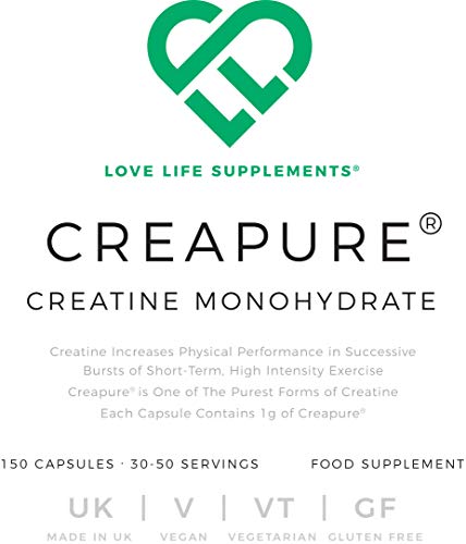 Creapure Monohidrato de Creatina por LLS | 150 cápsulas (1 gramo por cápsula) | 30-50 porciones Creapure Monohidrato de Creatina por LLS | 150 cápsulas (1 gramo por cápsula) | 30-50 porciones