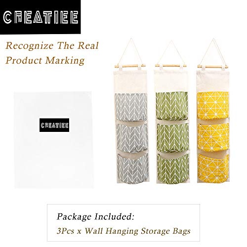CREATIEES 3pz Pared Colgando Almacenamiento Bolso, Impermeable Encima los Puerta Armario Organizador, Lino Farbric Colgando Bolsillo Organizador con 3 Bolsillos CREATIEES 3pz Pared Colgando Almacenamiento Bolso, Impermeable Encima los Puerta Armario Organizador, Lino Farbric Colgando Bolsillo Organizador con 3 Bolsillos