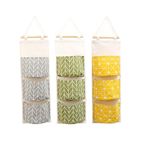 CREATIEES 3pz Pared Colgando Almacenamiento Bolso, Impermeable Encima los Puerta Armario Organizador, Lino Farbric Colgando Bolsillo Organizador con 3 Bolsillos CREATIEES 3pz Pared Colgando Almacenamiento Bolso, Impermeable Encima los Puerta Armario Organizador, Lino Farbric Colgando Bolsillo Organizador con 3 Bolsillos
