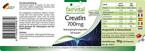 Creatina 700mg - Monohidrato de Creatina - Dosis elevada - 120 Cápsulas - Calidad Alemana