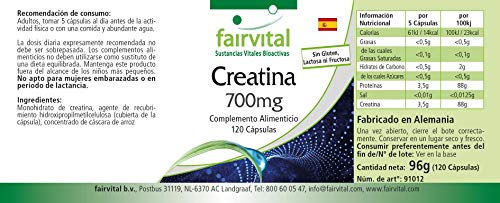 Creatina 700mg - Monohidrato de Creatina - Dosis elevada - 120 Cápsulas - Calidad Alemana Creatina 700mg - Monohidrato de Creatina - Dosis elevada - 120 Cápsulas - Calidad Alemana