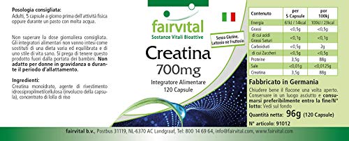 Creatina 700mg - Monohidrato de Creatina - Dosis elevada - 120 Cápsulas - Calidad Alemana Creatina 700mg - Monohidrato de Creatina - Dosis elevada - 120 Cápsulas - Calidad Alemana