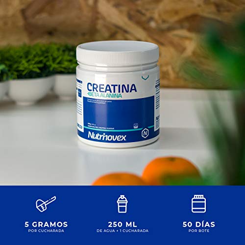 Creatina + Beta Alanina 250g de Nutrinovex | Aumenta la fuerza, resistencia y masa muscular | Sabor neutro