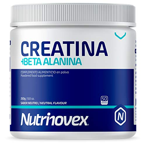 Creatina + Beta Alanina 250g de Nutrinovex | Aumenta la fuerza, resistencia y masa muscular | Sabor neutro
