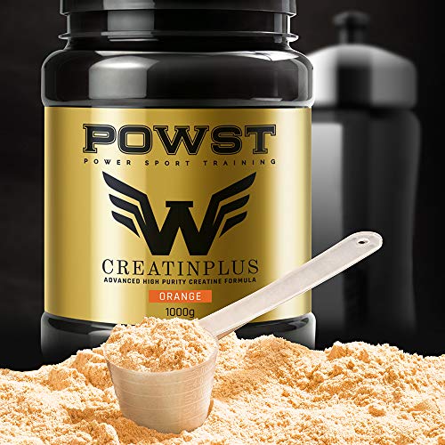 Creatina Monohidratada en polvo, Creatine Monohydrate con Taurina y Magnesio, 1 Kg (Sabor Naranja) POWST