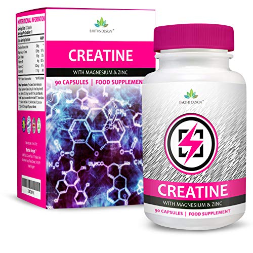 Creatina - Monohidrato de Creatina con Magnesio, Zinc, Vitamina B6-90 Cápsulas de Earths Design