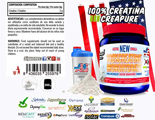 Creatina Monohidrato Micronizada en Polvo con materia prima Creapure | Aumenta tu Rendimiento Deportivo, tu Energía y tu Masa Muscular, Retrasa la fatiga | Vegano, Sin Gluten, Sin Lactosa, 300 gr