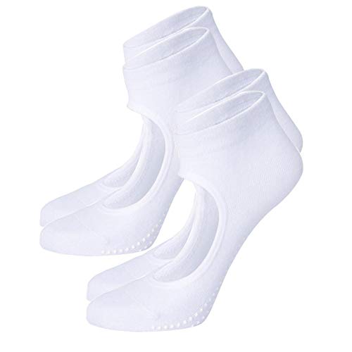 Creator2018 2 pares de calcetines deportivos suaves transpirables 35-39EU calcetines de yoga antideslizantes, ideales para pilates, pura barra, ballet, baile, entrenamiento descalzo, color blanco