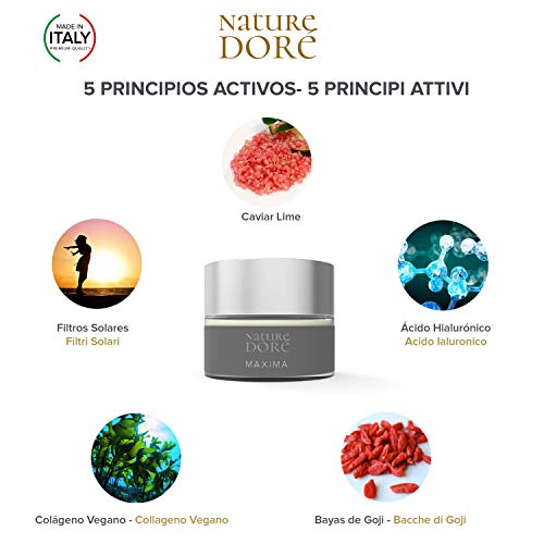 Crema Hidratante Facial Mujer-Hombre con Acido Hialurónico Puro- Colageno Vegano- Caviar Lime(Fuente natural de Vitamina C) Bayas de Goji - Efecto Tensor -Antiarrugas