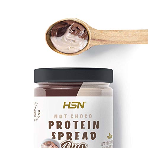 Crema Hiperproteica de Cacao y Avellanas baja en azúcar de HSN | Nut Choco Protein Spread DUO | Con Whey Protein | Saludable y Deliciosa | Sin Aceite de Palma, Sin Gluten | Vegetariana | 300 g