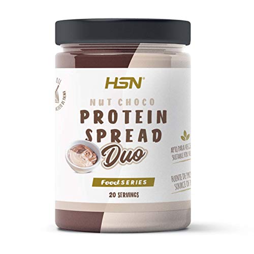 Crema Hiperproteica de Cacao y Avellanas baja en azúcar de HSN | Nut Choco Protein Spread DUO | Con Whey Protein | Saludable y Deliciosa | Sin Aceite de Palma, Sin Gluten | Vegetariana | 300 g