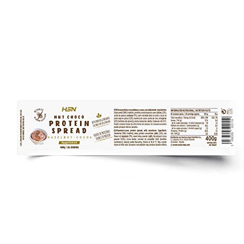 Crema Hiperproteica de Cacao y Avellanas de HSN | NutChoco con Whey Protein | Ideal para Untar en Tortitas ¡Deliciosa! | Baja en azúcar, Sin Aceite de Palma, Sin Gluten, Apto Vegetarianos, 400 gr