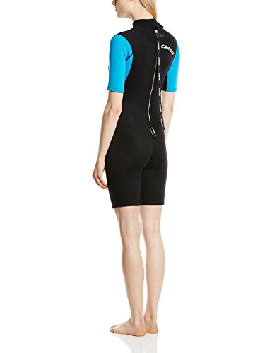 Cressi Med X Lady Wetsuit 2.5mm Traje Monoshort sin Capucha en Neopreno Biforrado, Hombre, Negro/Azul (Aguamarina), M/3