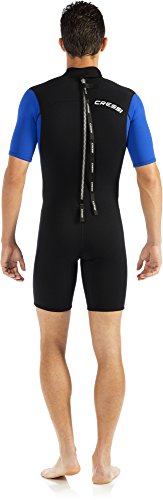 Cressi Med X Man Wetsuit 2.5 mm Traje Monoshort sin Capucha en Neopreno Biforrado, Hombre, Negro/Azul/Plata, XL/5