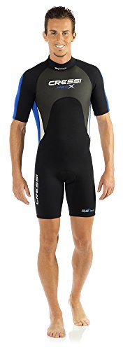 Cressi Med X Man Wetsuit 2.5 mm Traje Monoshort sin Capucha en Neopreno Biforrado, Hombre, Negro/Azul/Plata, XL/5