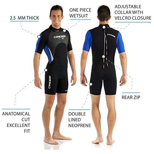 Cressi Med X Man Wetsuit 2.5 mm Traje Monoshort sin Capucha en Neopreno Biforrado, Hombre, Negro/Lima/Plata, S/2