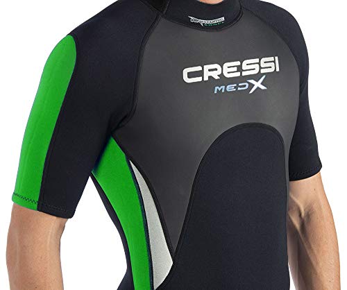 Cressi Med X Man Wetsuit 2.5 mm Traje Monoshort sin Capucha en Neopreno Biforrado, Hombre, Negro/Lima/Plata, S/2