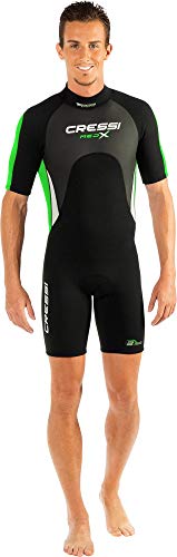 Cressi Med X Man Wetsuit 2.5 mm Traje Monoshort sin Capucha en Neopreno Biforrado, Hombre, Negro/Lima/Plata, S/2