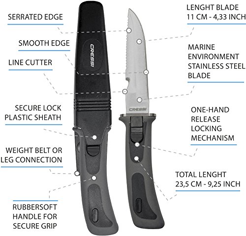 Cressi RC555000 VIGO - Cuchillo de buceo, color negro y gris Cressi RC555000 VIGO - Cuchillo de buceo, color negro y gris