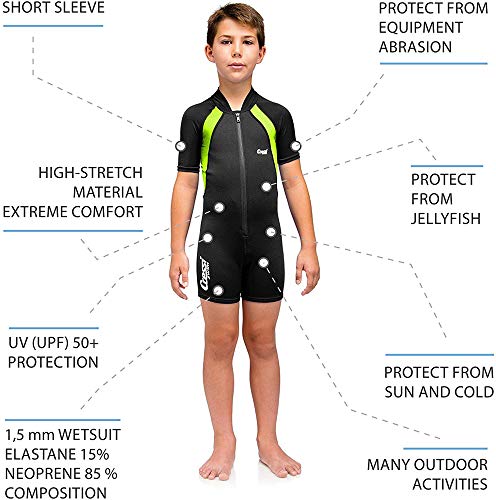 Cressi Shorty Kid Monoshort Infantil en Neopreno de 1.5/2mm de Mangas Cortas, Unisex niños, Negro/Lime, XL (5/6 Años)