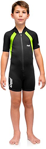 Cressi Shorty Kid Monoshort Infantil en Neopreno de 1.5/2mm de Mangas Cortas, Unisex niños, Negro/Lime, XL (5/6 Años)