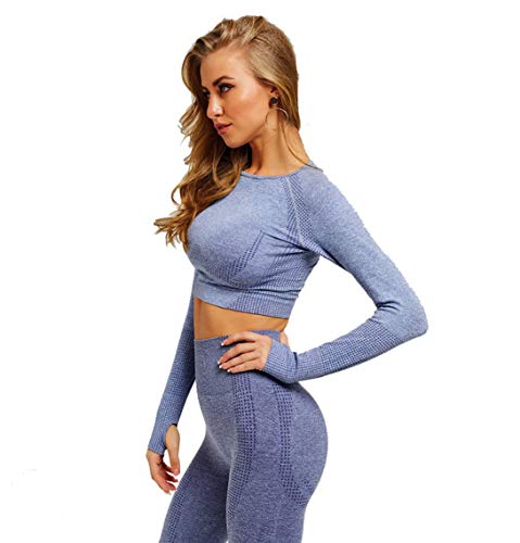CrisKat Chándal mujer Conjunto deportivo mujer Conjunto Cintura Alta Leggings para Running Fitness Yoga Leggings (Conjunto Azul, S)
