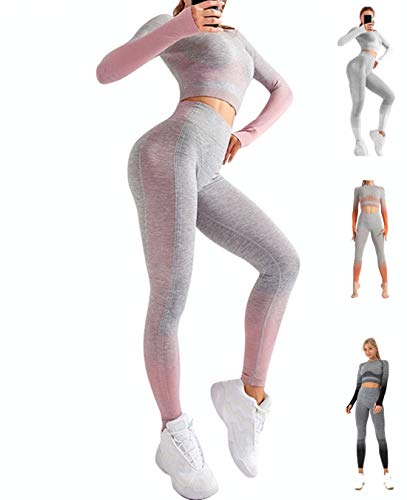 CrisKat Conjunto de Ropa Deportiva para Mujer Top de Running de Manga Larga de 2 Piezas Pantalones de Cintura Alta Yoga Gym Wear (Pink, M) CrisKat Conjunto de Ropa Deportiva para Mujer Top de Running de Manga Larga de 2 Piezas Pantalones de Cintura Alta Yoga Gym Wear (Pink, M)