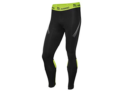 Crivit Pro Running Pantalones de compresión para hombre, pantalones largos de deporte, pantalones de entrenamiento, fitness, color negro/amarillo, para ciclismo, yoga, senderismo, baloncesto, talla S