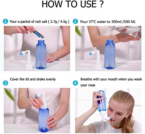 CROING - 40 x Sal + 1 x Etiqueta de Termómetro + 1 x Botella de Lavado Nasal (300 ml) + 1 x Botella de Spray Nasal (50ml) - Neti Pot, Irrigación Nasal