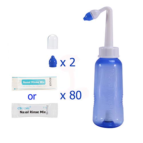 CROING-Botella de 300 ml + 80 paquetes de sal-Neti Pot - Botella de Lavado Nasal Yoga Nasal Botella Nariz Limpiador Botella