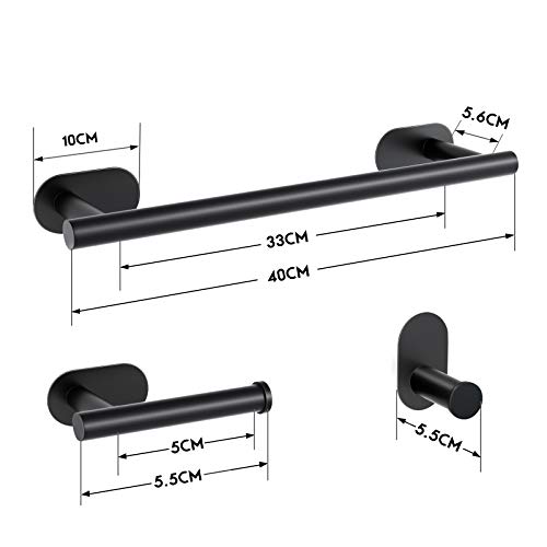 CROSOFMI Toallero Adhesivo Portarollos Papel Higienic Ganchos Adhesivos para Pared Accesorios Baño Sin Taladro Set Acero Inossidabile(Negro)