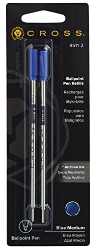 Cross 8511-2 - Pack de recambios para bolígrafos de bola Cross (trazo medio, 2 unidades, tinta azul)