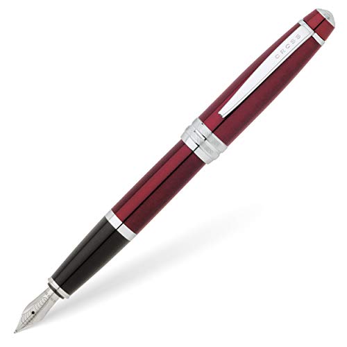 Cross Bailey - Pluma estilográfica (capuchón de rosca, incluye cartucho de tinta negra, lacado con brillo, plumín tamaño medio), color rojo + 8756 - Émbolo de repuesto