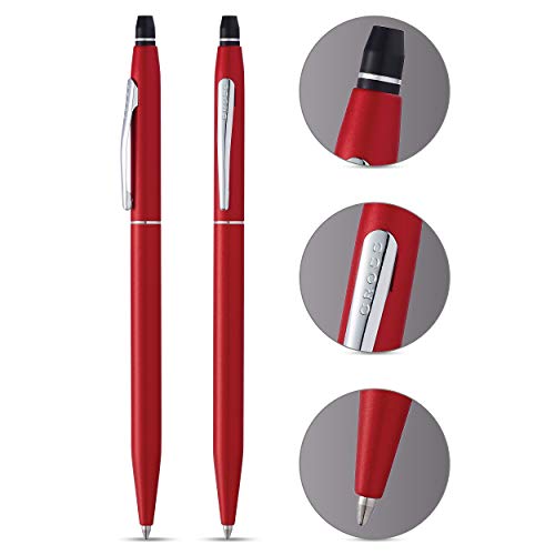 Cross Click - Bolígrafo, color rojo metálico + 8013 - Recambio para bolígrafo roller, color rojo