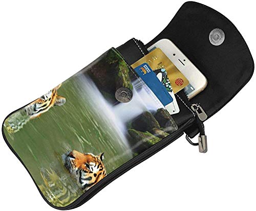 Crossbody teléfono celular bolso siberiano Tigres en agua cascada pequeña Crossbody Bolsas de las mujeres pu bolso de hombro bolso