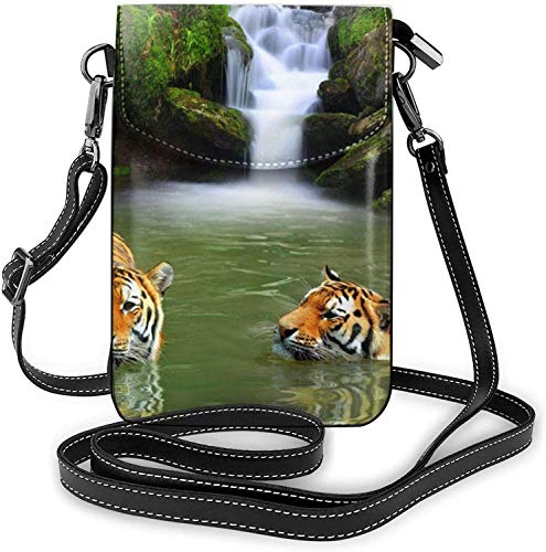 Crossbody teléfono celular bolso siberiano Tigres en agua cascada pequeña Crossbody Bolsas de las mujeres pu bolso de hombro bolso