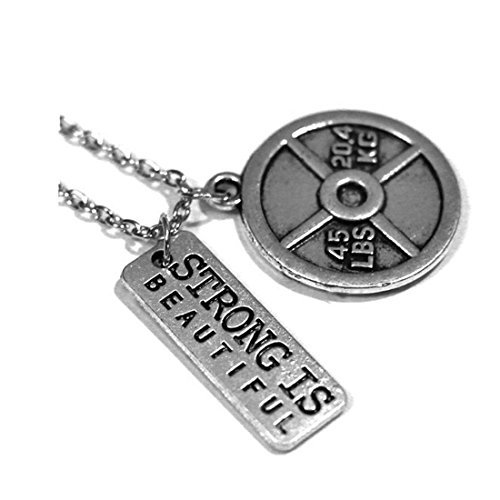 Crossfit fuerte es hermoso collar – Joyero de fitness deportes culturismo – levantamiento de pesas joyas atleta mamá regalo – Barbell charms regalo